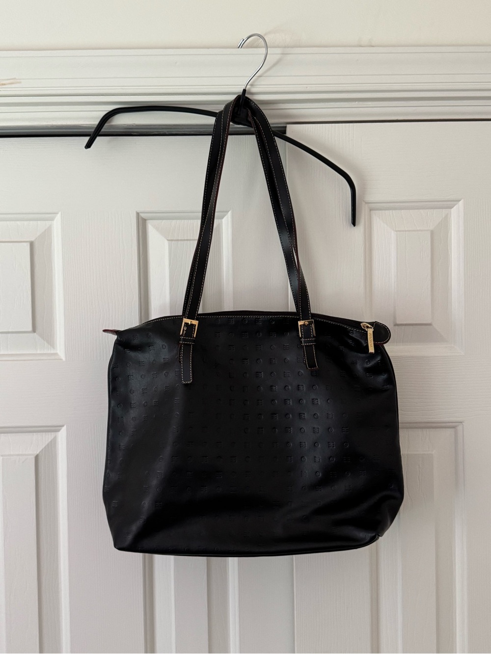 Arcadia Logo Black  Leather Zip Top Tote with Gold-Tone Hardware